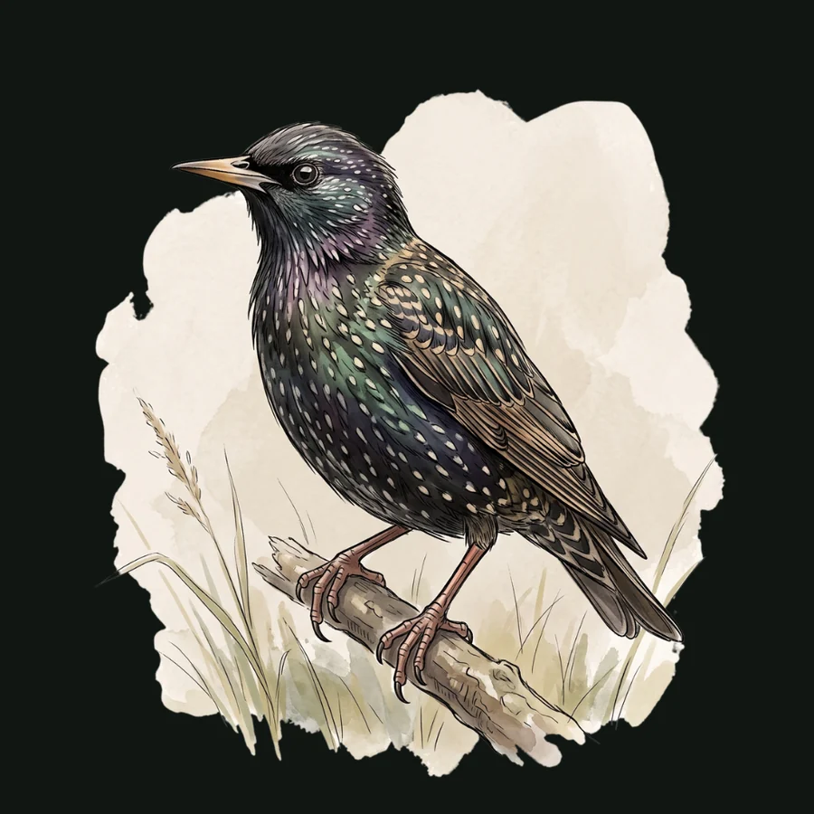 European Starling illustration showing its field identity